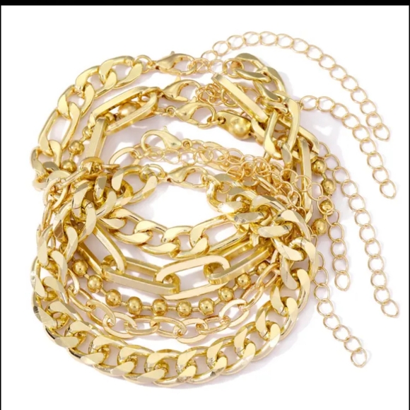 GORGEOUS GOLD CHUNKY BRACELETS - SET OF FIVE - Picture 3 of 3